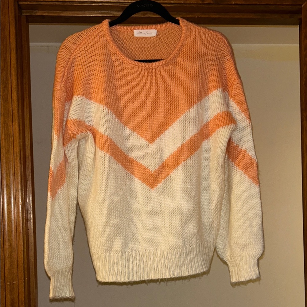 All in Favor Orange and Cream Sweater, Small NWOT